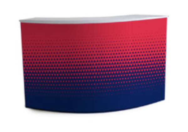 Desk semicircolare 170x100x60 cm con aggiunta grafica sul lato frontale
